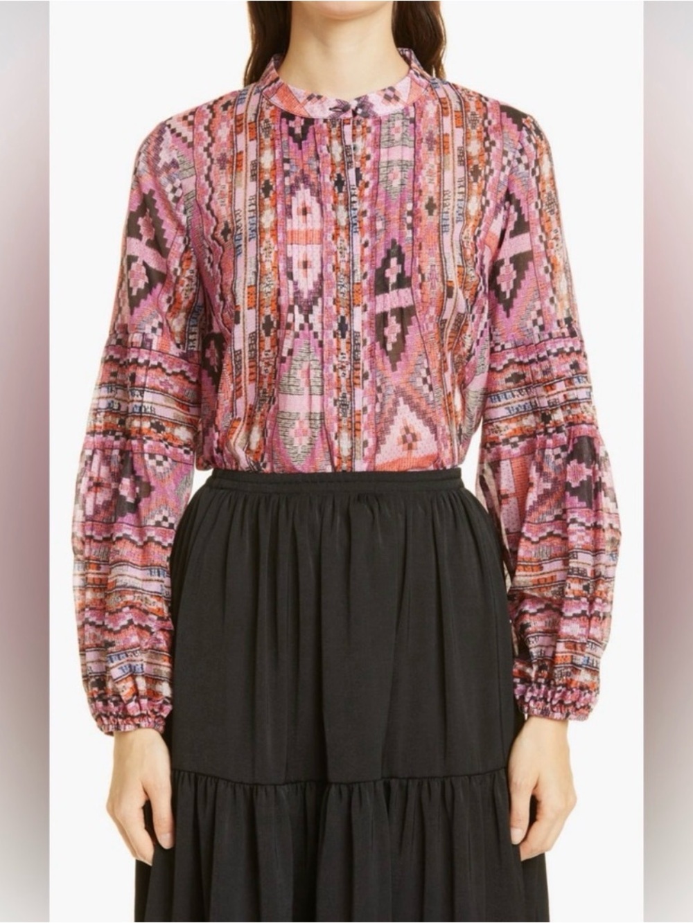 Kobi Halperin Melody Blouse Pink Geometric Print